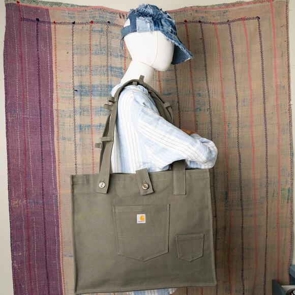 Upcycled handmade carhartt canvas tote bag - Picture 2 of 7